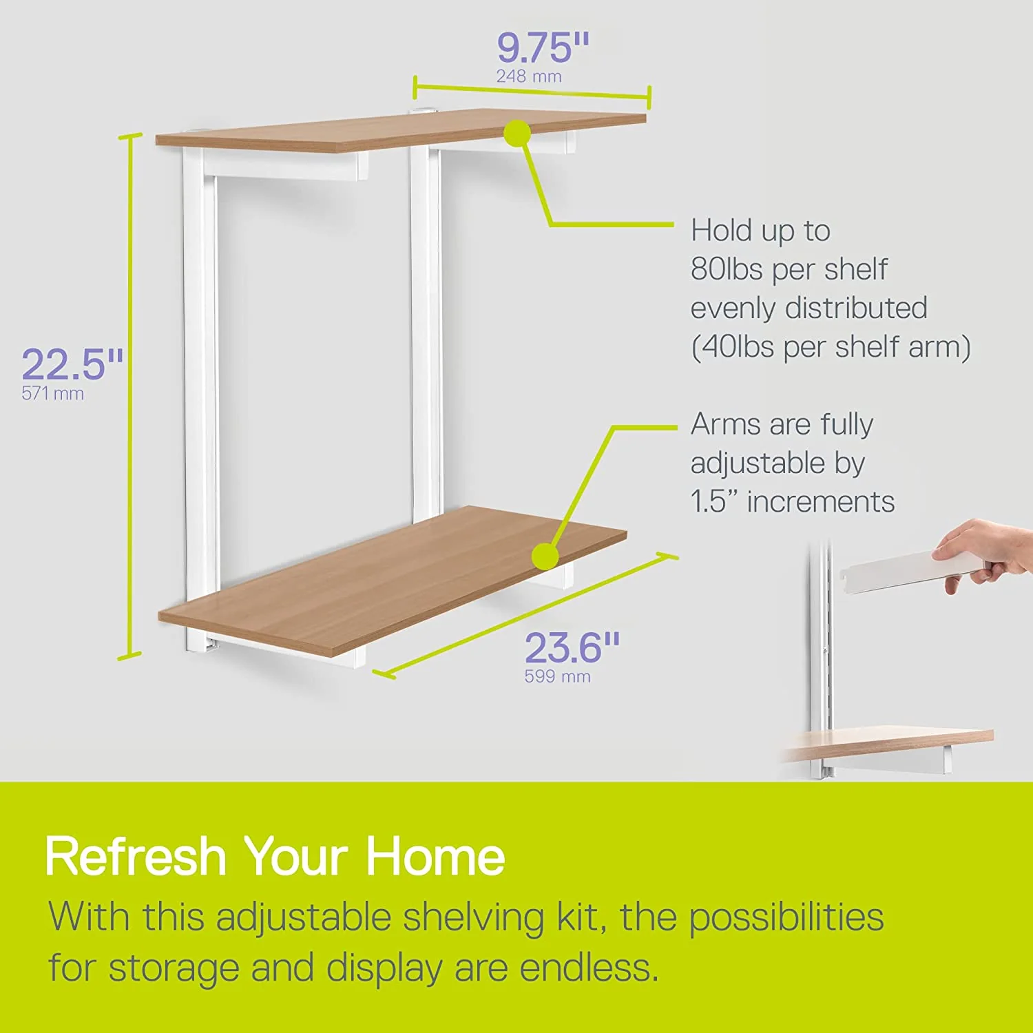 2-Tier Premium Shelving Kit, Light Oak - Image 13