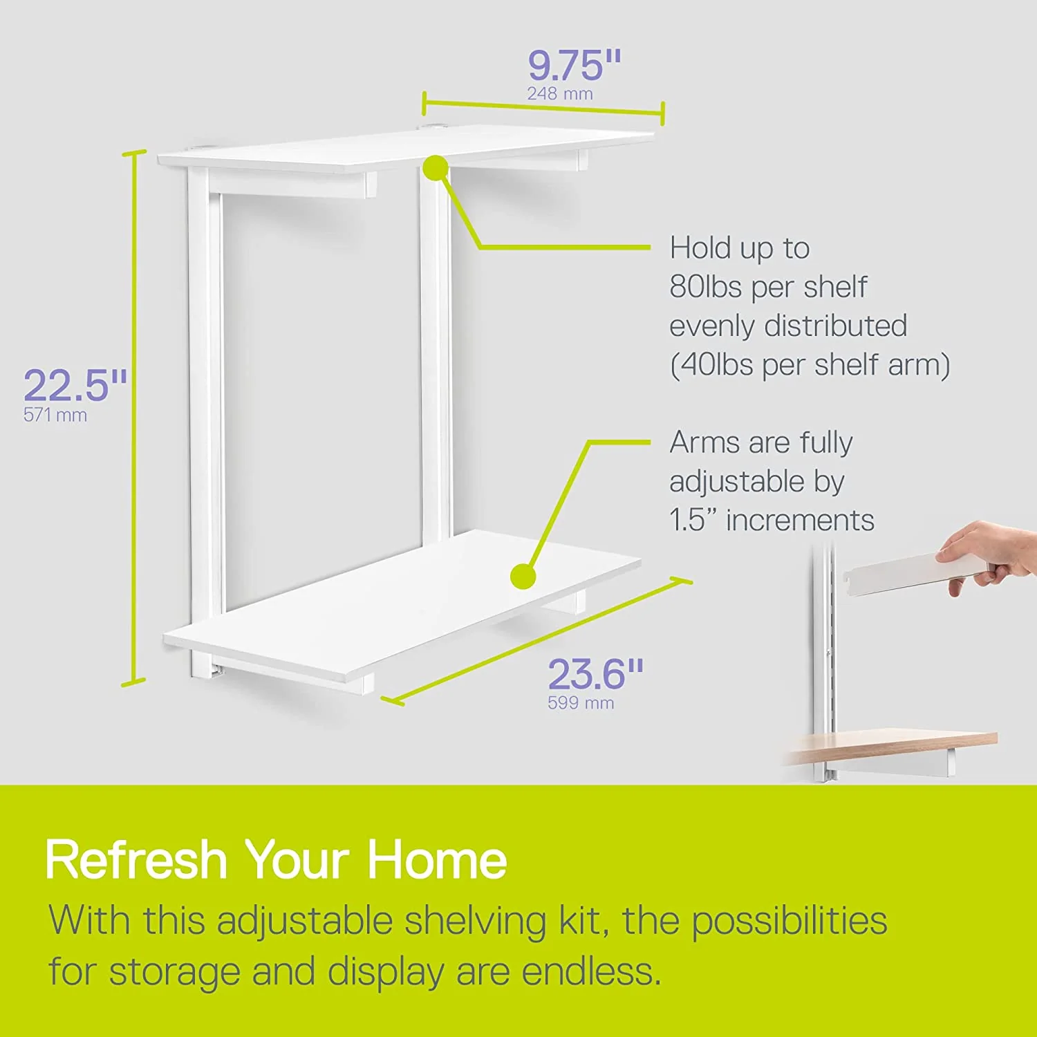 2-Tier Premium Shelving Kit, White - Image 12