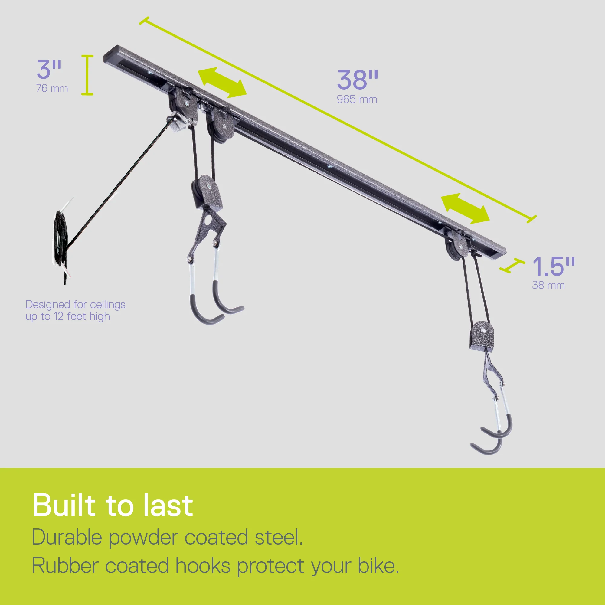 Single Bike Ceiling Hoist Pro with Straps - Image 7
